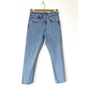 Levis 501S Skinny Jeans High Rise Light Wash Denim Button Fly Raw Hem Womens 26